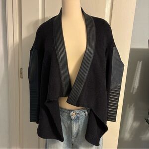 Make Knit and Leather Cardigan Sweater Navy  2